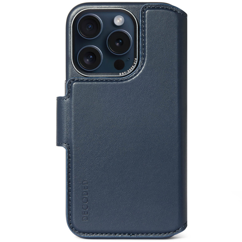 Decoded Portefeuille détachable en cuir iPhone 15 Pro Navy